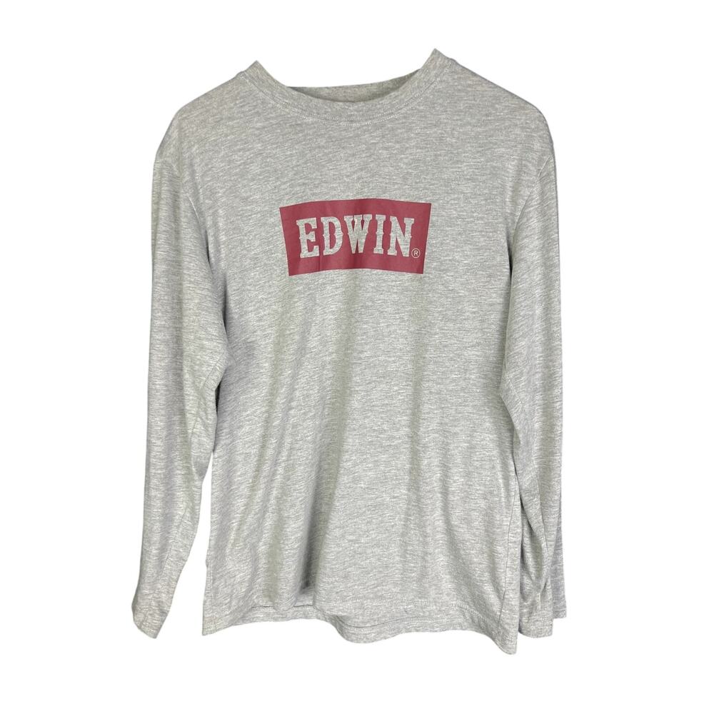 Men's Edwin Japan Tokyo Jeans Denim Long Sleeve Gray Logo T-Shirt - Size M